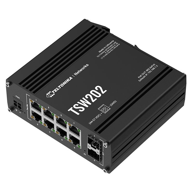 TELTONİKA TSW202 8 PORT 10/100/1000 8 PORT POE 2 X SFP 240 WATT L2 YÖNETİLEBİLİR ENDÜSTRİYEL SWITCH