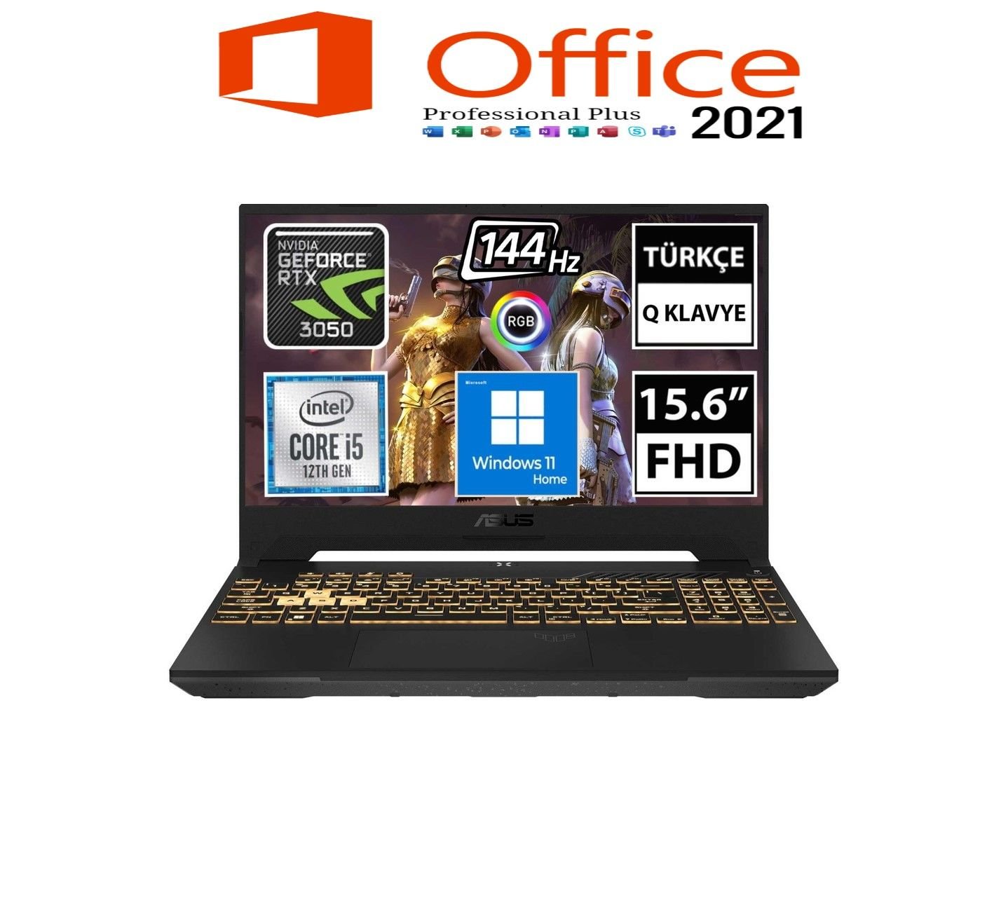 ASUS Tuf Gaming F15 Fx507zc4-hn081w07 I5-12500h 32gb 1tbssd Rtx3050 15.6'' Fullhd W11p Office Hediye