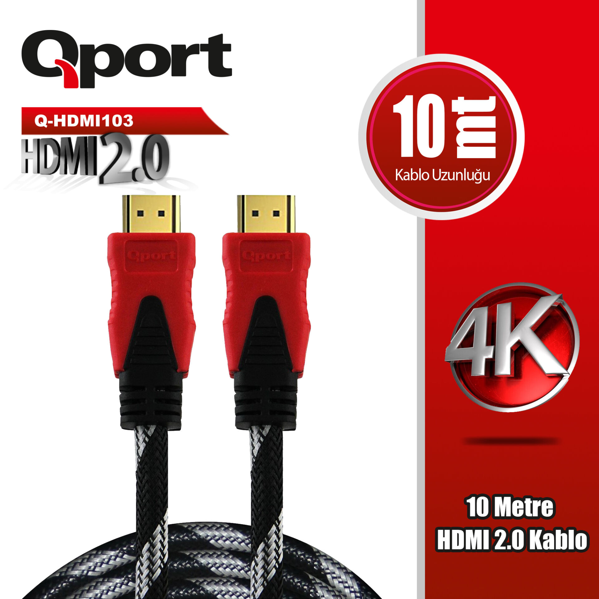 QPORT Q-HDMI103 HDMI KABLO 10MT Ver2.0 ALTIN UÇLU 3D 4K